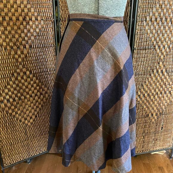 Size S//Vintage 70s Wool Neutral Stripped Midi Skirt - Picture 3 of 6